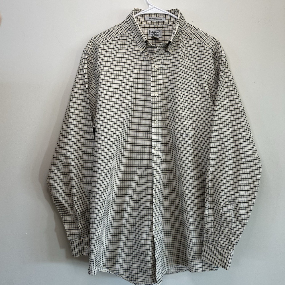 VTG LL Bean Oxford Shirt Men16 36 Yellow Cotton Button Down Single Needle